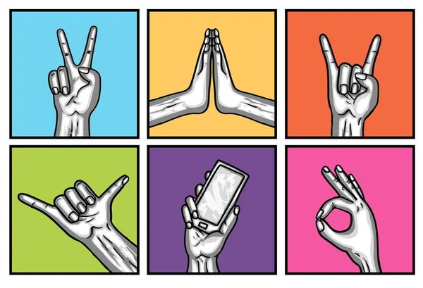Six gestes branchés mains — Image vectorielle