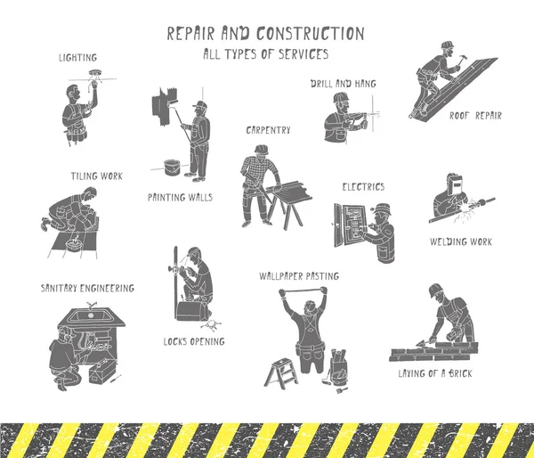 Reparatur & Bau Doodle Set — Stockvektor