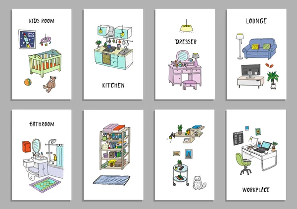Set van acht creatieve interieur kaarten — Stockvector © WINS86 ... Set van acht creatieve interieur kaarten — Stockvector © WINS86 ...