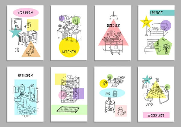 8 크리에이 티브 인테리어 카드 세트 — 스톡 벡터