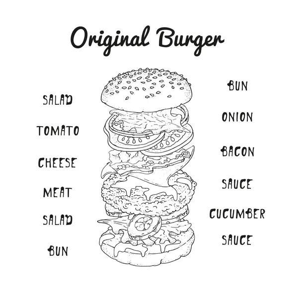 Původní složky Burger — Stockový vektor