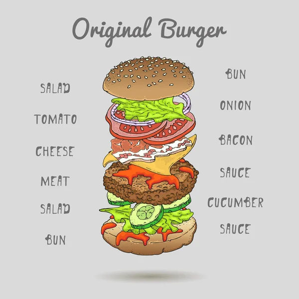 Originele Hamburger ingrediënten — Stockvector