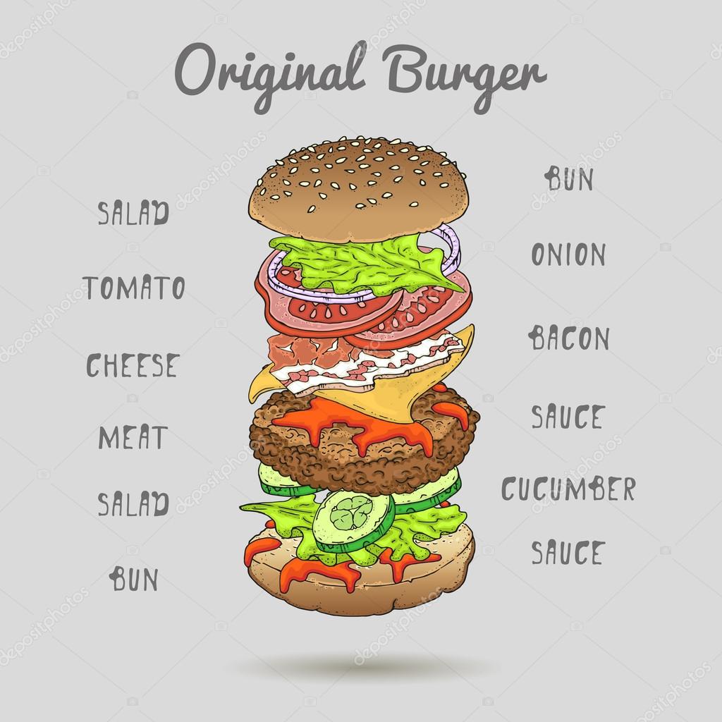 Pijler uitstulping zone Original Burger Ingredients Stock Vector Image by ©WINS86 #113269026