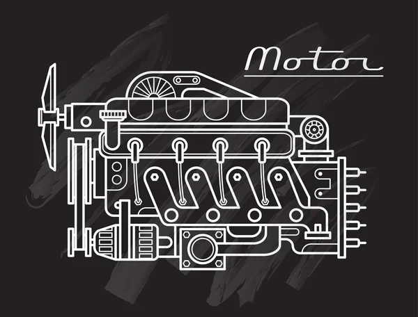 Motor. Motor lijntekening — Stockvector