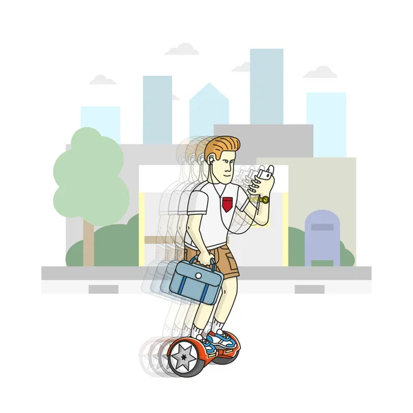 Hombre montando giroscooter — Vector de stock