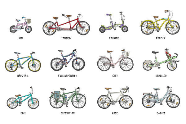 Набор различных велосипедов