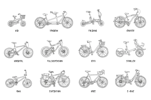 Ensemble de vélos différents — Image vectorielle