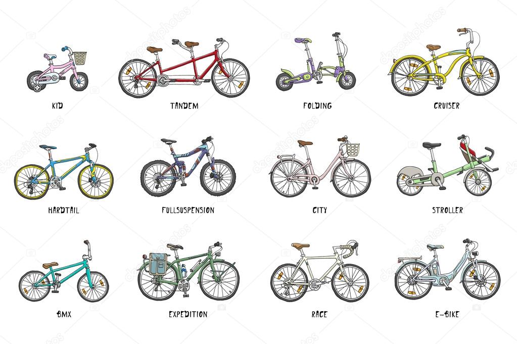 Set of different bicycles