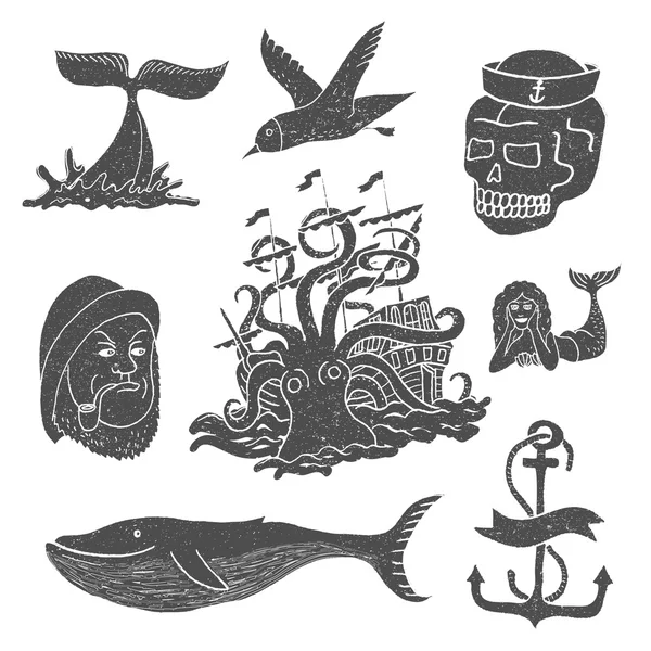 Marine themes & tattoo — Stock Vector