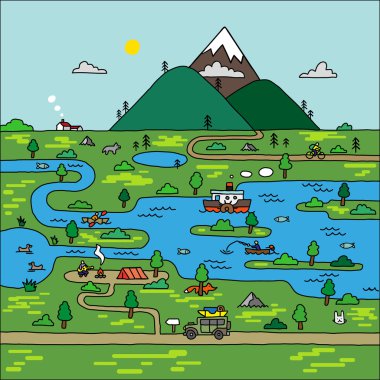 Eko seyahat doodle tarzı.