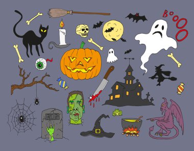 Cadılar Bayramı tasarım öğeleri.