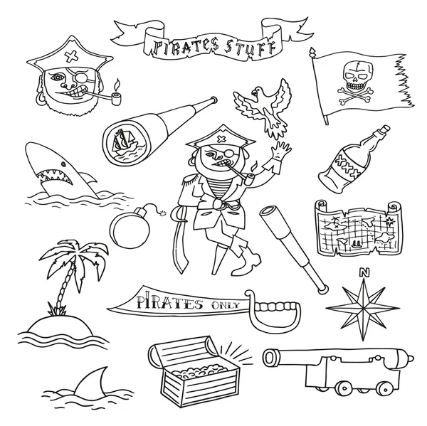 Hand drawn pirate objects collection. — Stock Vector