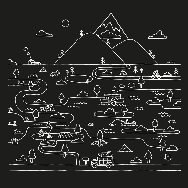 Környezetbarát utazási doodle stílusban. — Stock Vector