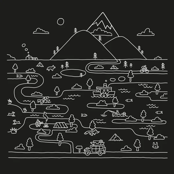 Eco travel i doodle stil. — Stock vektor