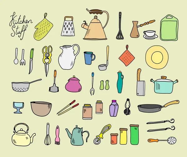 Mutfak eşyaları. Küme doodle — Stok Vektör