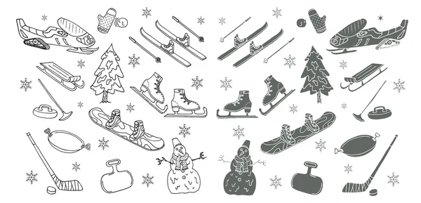 Winterspelen. Doodle set — Stockvector