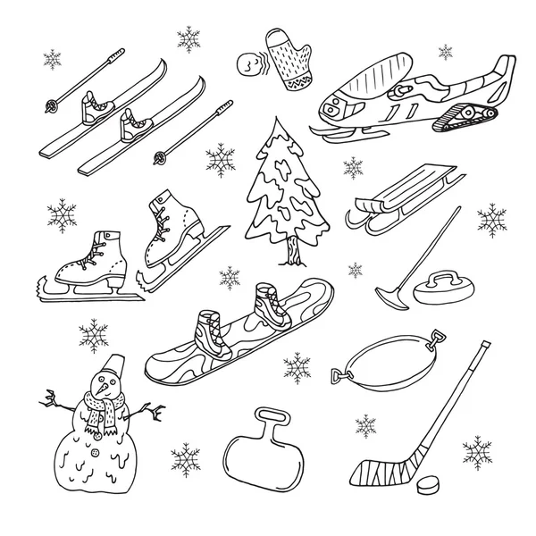 Winter games. Doodle set — Stock Vector