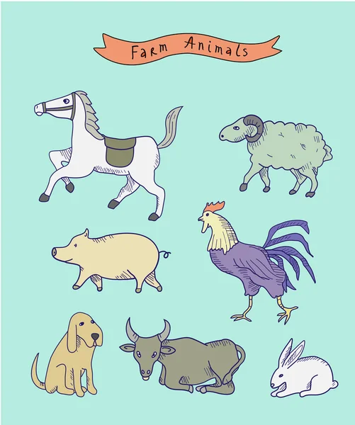Farm animals. Doodle — Stock Vector