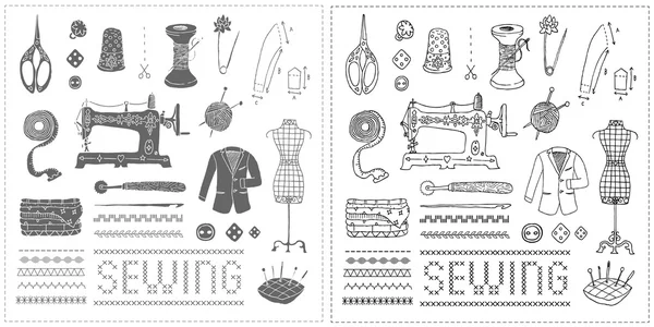 Illustration of vintage sewing accessories. — Stock Vector