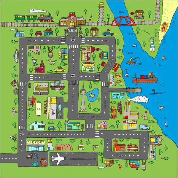 Doodle şehir haritası. — Stok Vektör