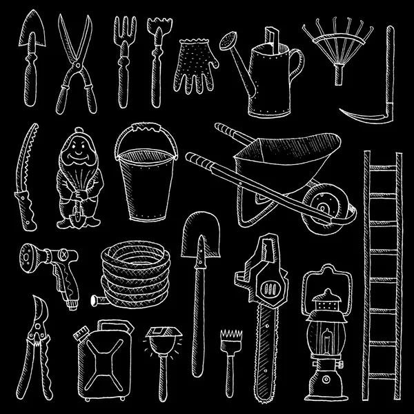 Outils de jardin dessinés à la main — Image vectorielle