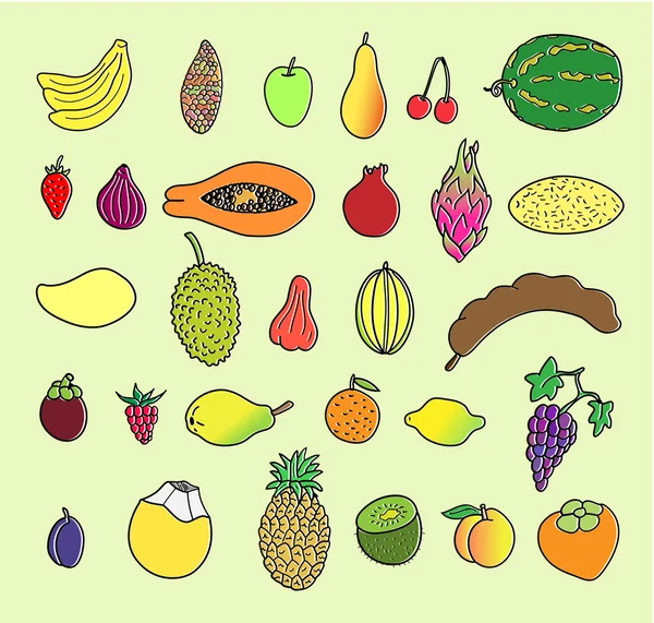Frutta tropicale. Collezione disegnata a mano — Vettoriale Stock