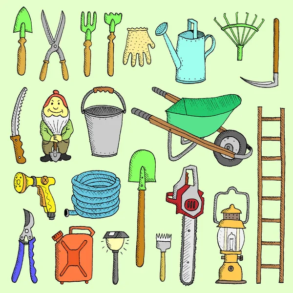 Outils de jardin dessinés à la main — Image vectorielle