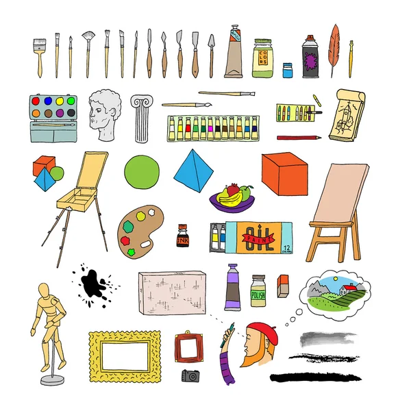 Fournitures d'artistes, outils de peintre — Image vectorielle