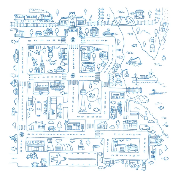 Doodle city kaart. — Stockvector