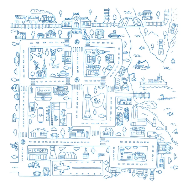 Doodle Stadtplan. — Stockvektor