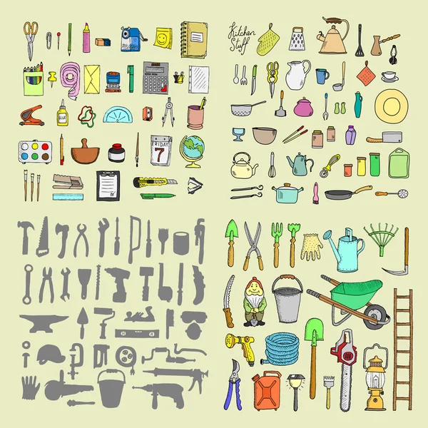 Ensemble de papeterie. Outils de jardin . — Image vectorielle