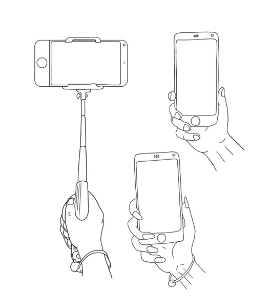 Smartphone cep telefonu ile Selfie. Doodle — Stok Vektör