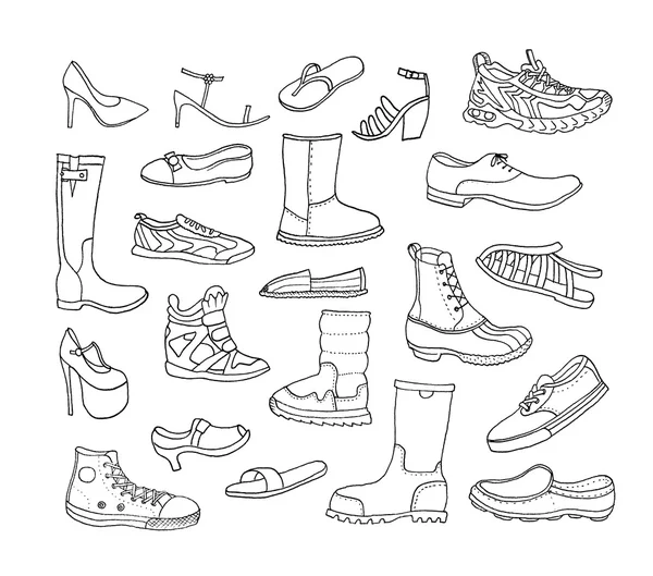时装系列。手工绘制的鞋子. — 图库矢量图片