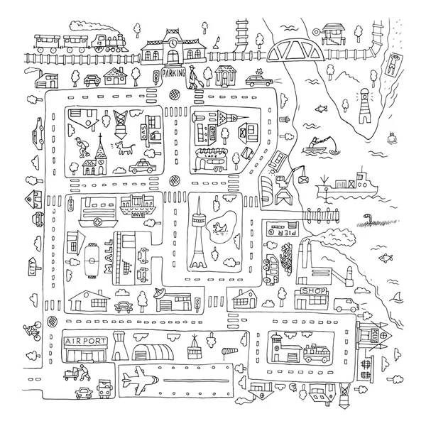 Doodle το χάρτη της πόλης. — Διανυσματικό Αρχείο
