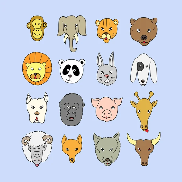 Zoo Animals Faces — Stock Vector