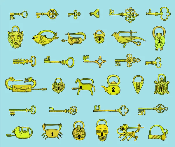 Uppsättning av vintage nycklar och lås — Stock vektor