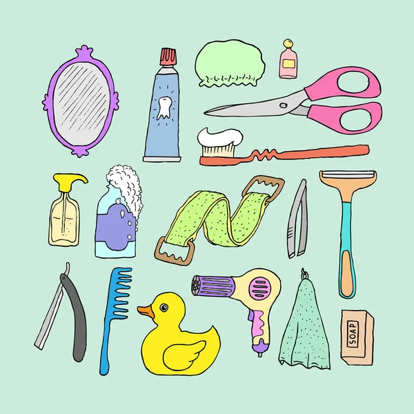 Cuarto de baño. Objetos cosméticos . — Vector de stock