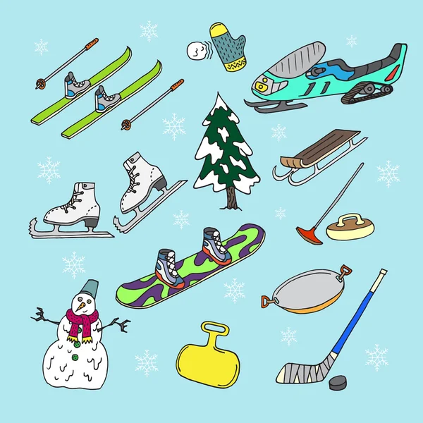 Winter games. Doodle set — Stock Vector