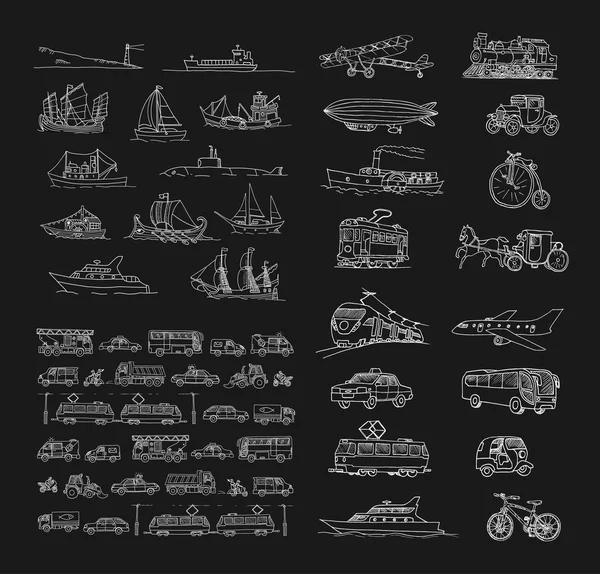 Conjunto grande con diferentes transportes . — Archivo Imágenes Vectoriales