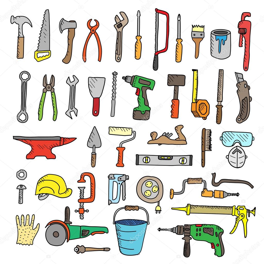 Construction Tool Collection Vector Silhouette Stock Illustration