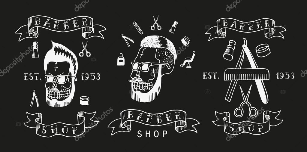 Barber shop. Trendy elements about hairdresser theme. Hipster logotype. Isolated.