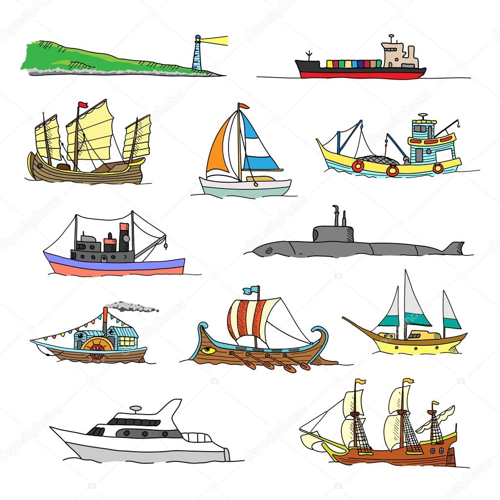 Set with boats of different ages.