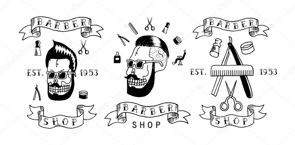 Barber shop. Trendy elements about hairdresser theme. Hipster logotype. Isolated.