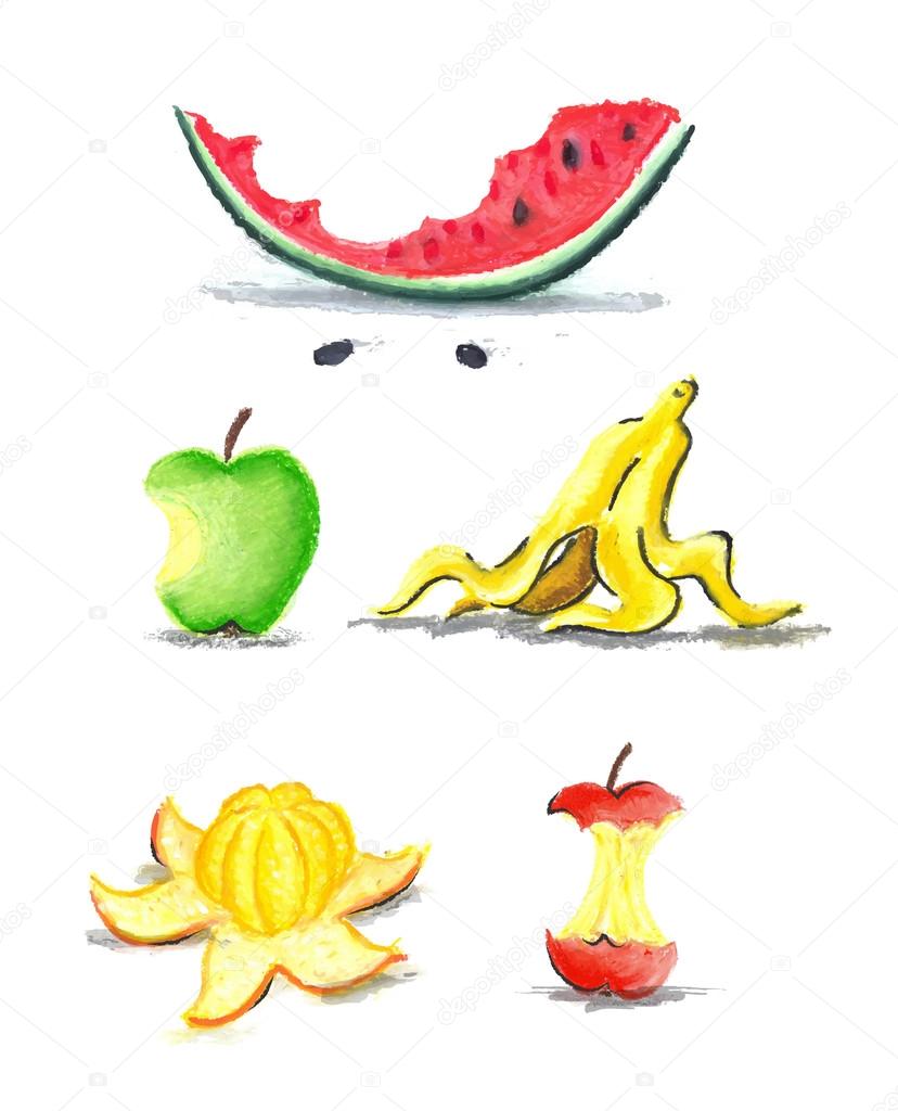 Watermelon, apple, banana, mandarin.