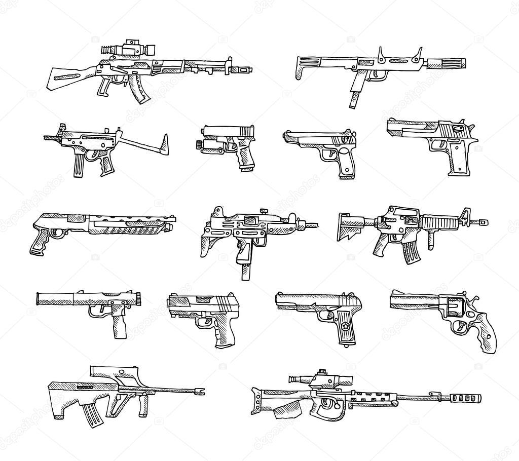 Раскраска много оружия