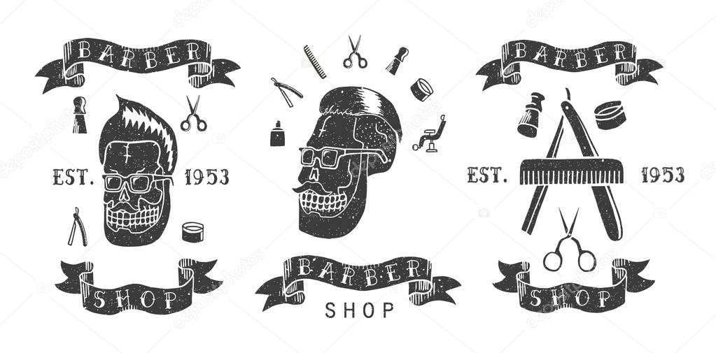 Barber shop. Trendy elements about hairdresser theme. Hipster logotype. Isolated.