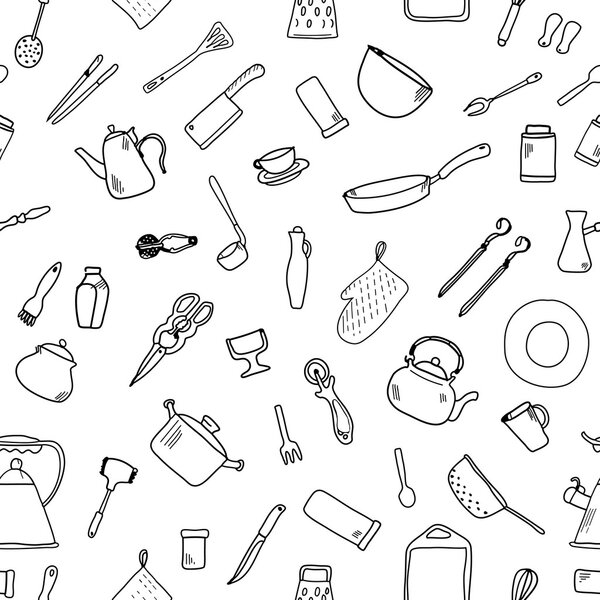 Бесшовный узор с кухонной утварью
