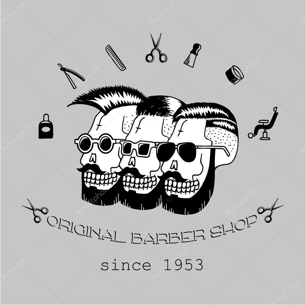Original Barber shop. Trendy elements about hairdresser theme. Hipster logotype. Isolated