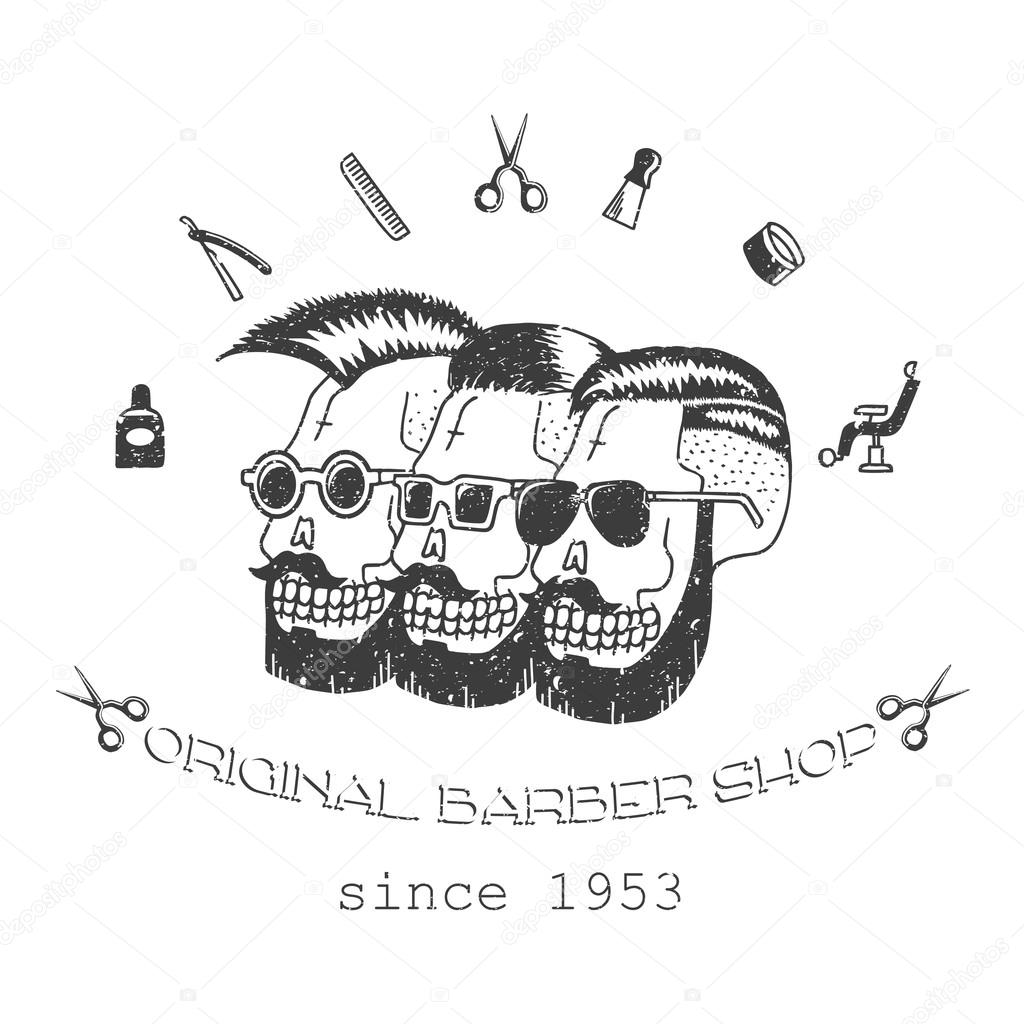 Original Barber shop. Trendy elements about hairdresser theme. Hipster logotype. Isolated