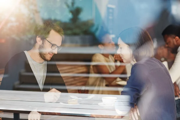 Couple on coffee date at modern cafe — Stock Photo, Image